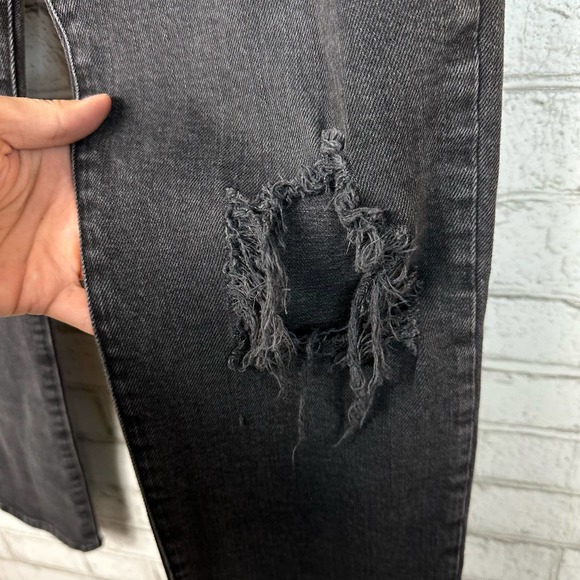 Good American Jeans Good Classic Straight Leg High Waist Ripped Stretch Black 10 - Picture 8 of 11